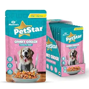 PETSTAR Mankind Adult Wet Dog Food (High Protein) Chunky Chicken Gravy, 120 G (Pack of 15) | Made with Real Chicken & Veggies |No Artificial Flavors